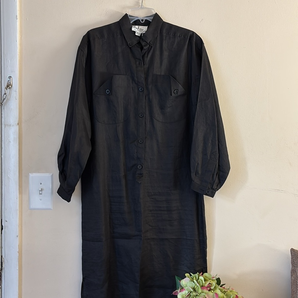 Joan Leslie By Kasper Brown Linen‎ Lagenlook Midi Length Dress Size 12